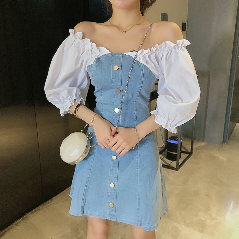 Французский стиль летние женские повседневные джинсовые трапециевидные