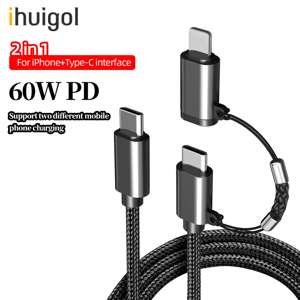 

ihuigol PD 60W USB Cable for iPhone 12 11 8P MacBook Pro Fast Charging 2 in 1 Type C to Lighting Quick Charge 4.0 USBC Data Cord
