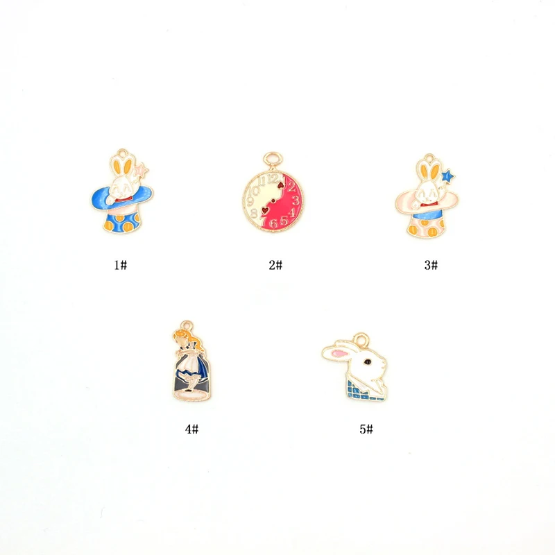 

10pcs Alice Alarm Clock Rabbit Enamel Charms DIY Earring Bracelet Alloy Pendants Dangle Girl Animal Pendant Jewelry Making FX509