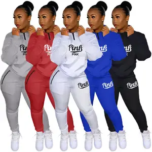 winter tracksuits suits two piece set women pink letter print sport casual outfits zip sweatshirt toppants set women sweat suit free global shipping