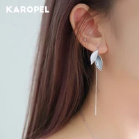 925 sterling silver leaf tassel stud earrings for fashion women party minimalist fine jewelry cute accessories gift