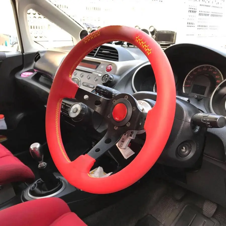 13in/320 мм для Vertex Style 6 Bolt 80 Глубокий кожаный гоночный руль Золотая строчка Роговая