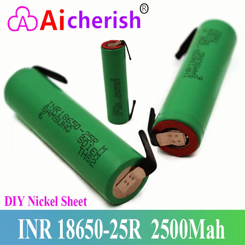 

18650 Battery 3.6V 2500Mah 100% New 25R Rechargeable Lithium Ion + DIY Nikkel
