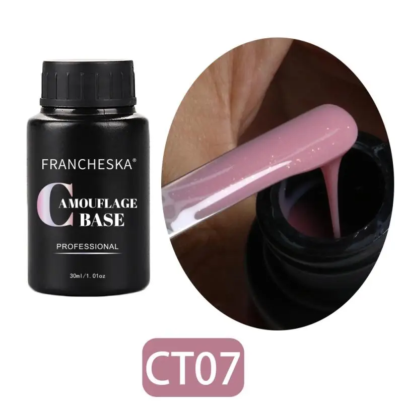 

FRANCHESKA Nail Art Naked Color Base Gel 2 in 1 Glitter Camouflage Base Gel 30ml Semi-Permanent Glitter Gel for Base Coat Gel
