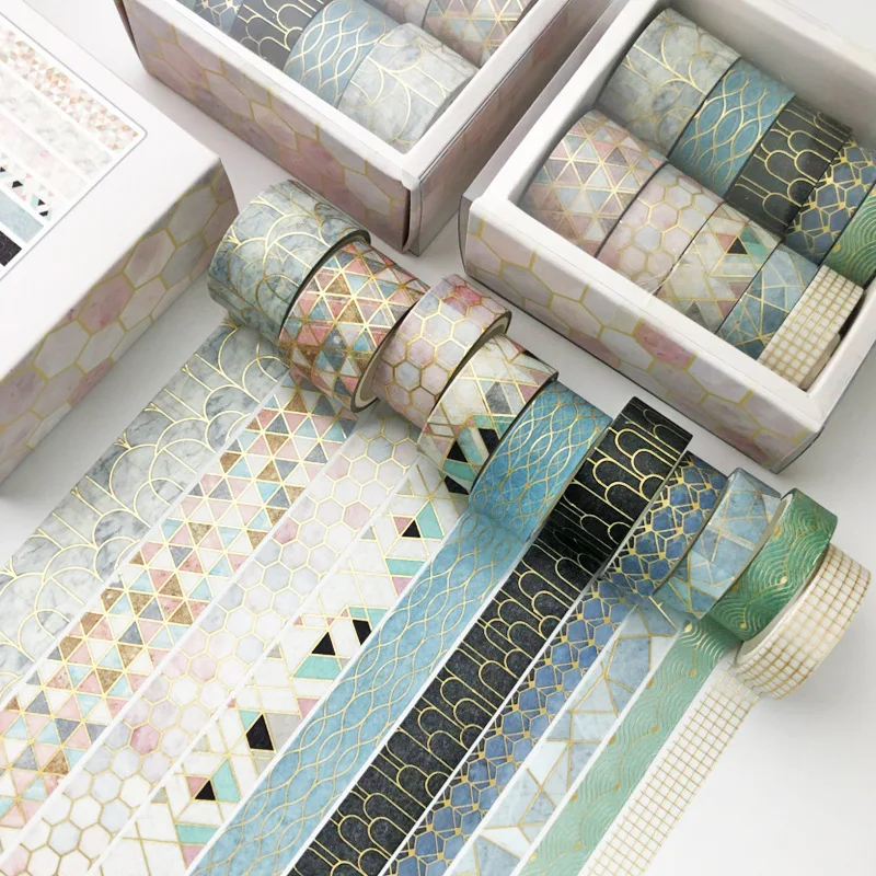 

10 Rolls/ Box Decorative Washi Tape Bronzing Vintage Masking Tape Simple Geometry Floral Cute Journal Diy Hand Account Tape