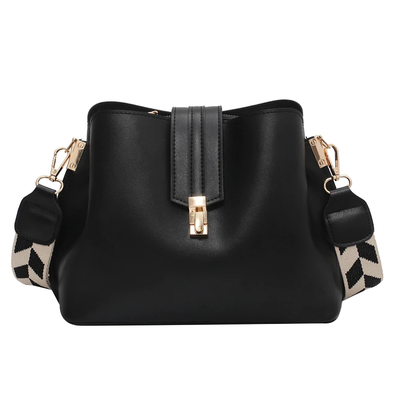 

Retro Shoulder Bag Simple Leather Small Bucket Crossbody Bags for Women 2021 Designer Fashion Lady Luxury Black Shoulder Handbag