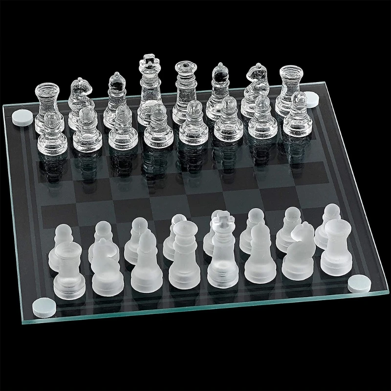 

Exquisite Glass Chess Game Set, Solid Glass Chess Pieces and Crystal Mirror Chess Board Gift for Young Adults