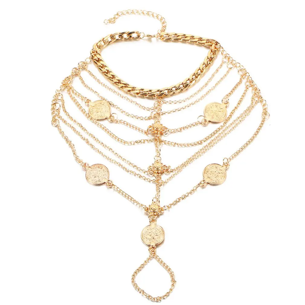

Boho Multi-Layered Coins Anklet Chain Gold Tassel Ankle Chain Beach Barefoot Foot Jewelry For Women And Girls