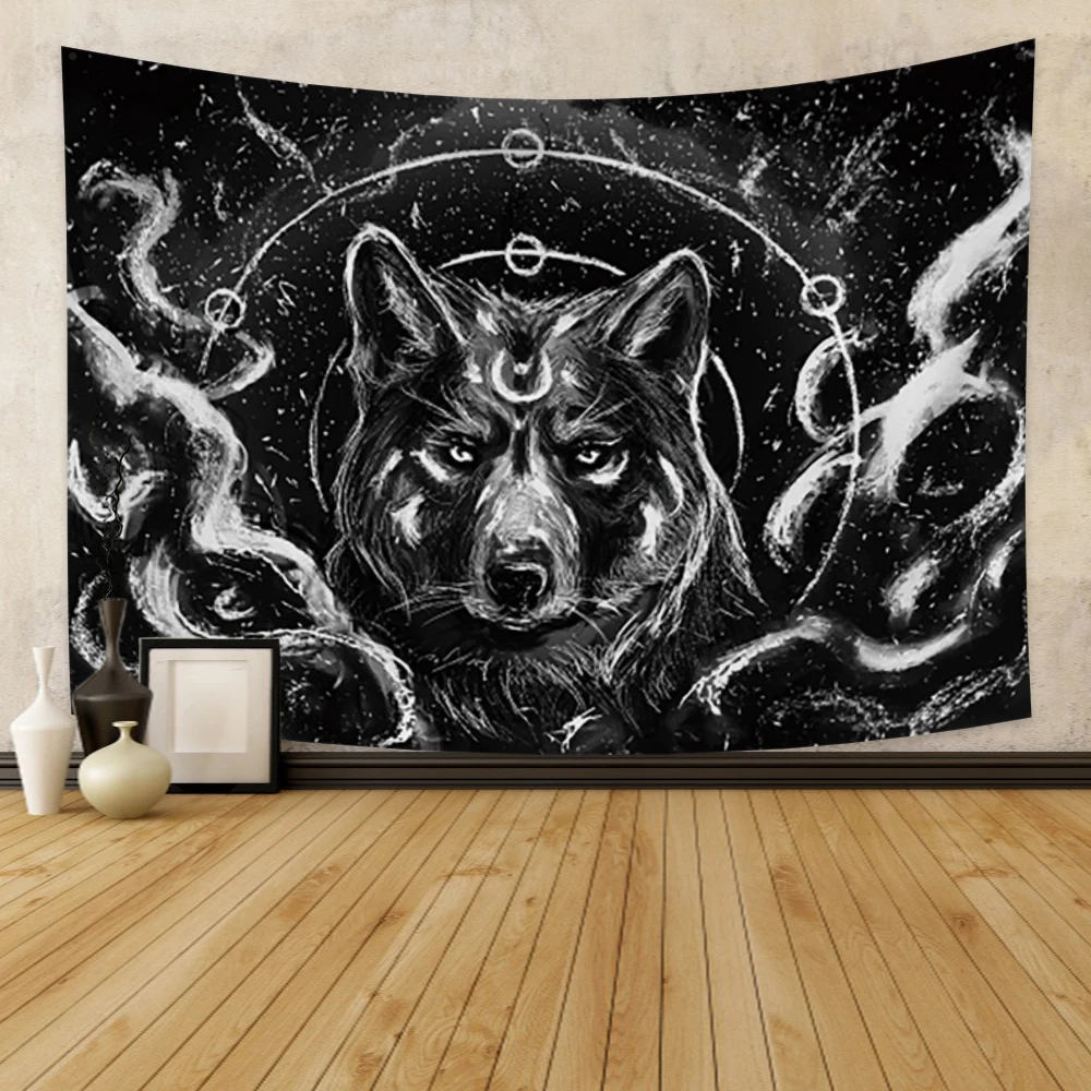 

Laeacco Tapestry Wolf Mandala Macrame Bohemian Animal Tribal Wall Hangings Decor For Bedroom Restaurant Living Room Dorm College