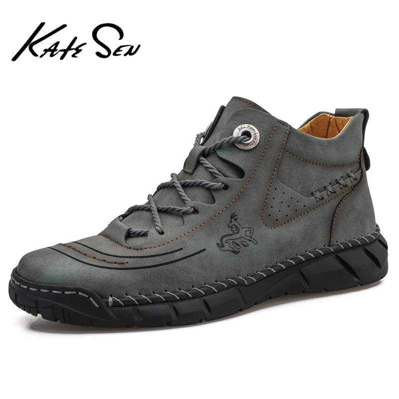 Ботинки KATESEN мужские кожаные модные мягкие удобные мотоботинки Нескользящие