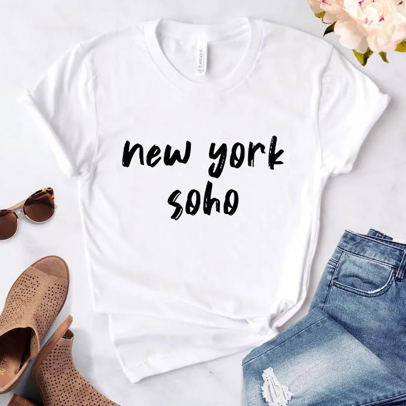 Женская хлопковая футболка с надписью New York Soho забавная женская модная в стиле