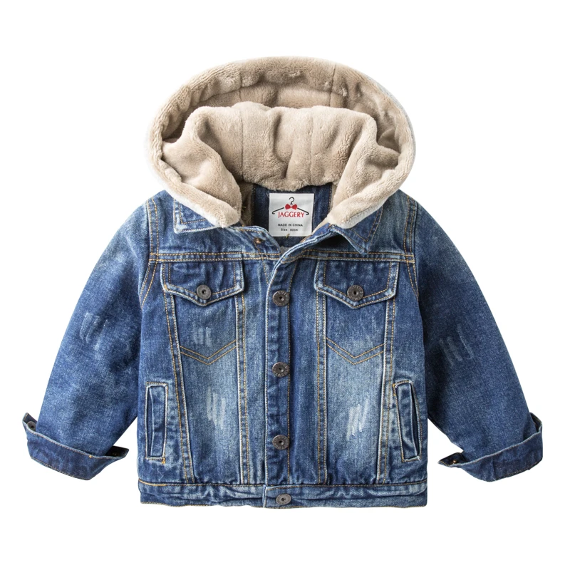 Boys'Autumn and Winter Jeans Jacket with Fleece Thickening Children's Winter Dress New Westernized Boys' Jacket