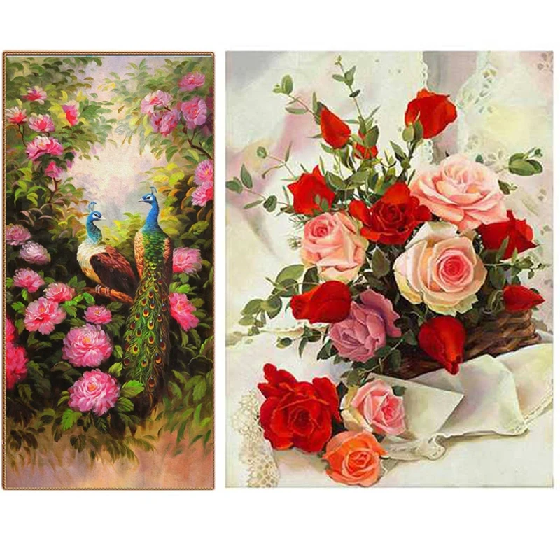 

2 набора, 5D алмазная живопись, вышивка крестиком, украшение для дома, павлин и Роза