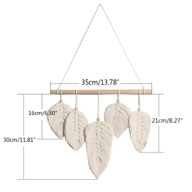 

A Nordic Tassel Leaf Tapestry Hand-woven Mural Wooden Stick Wall Hanging Decorative Cotton Bedroom Living Room Home Decoration
