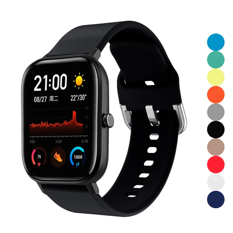 Ремешок силиконовый для amazfit bip Huawei watch GT/2/2e/Pro браслет Samsung Galaxy Watch Active 2 46 мм 42 S3 Frontier