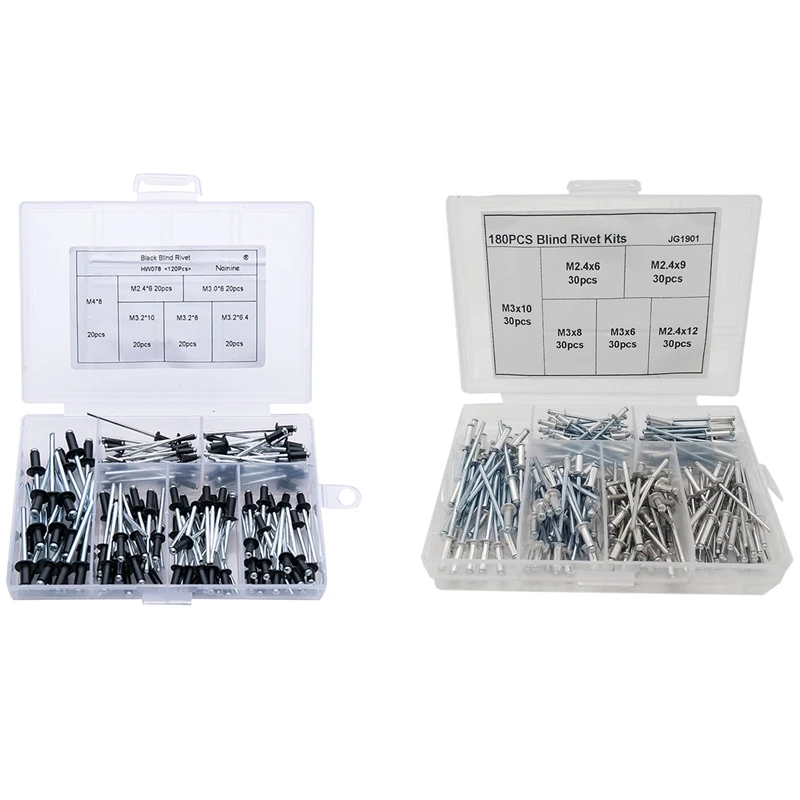 

300Pcs Nail Decoration Blind Rivet Rivet Kits for Furniture Assortment Kit, 120Pcs M2.4 M3.0 M3.2 M4 & 180Pcs M2.4 M3.0
