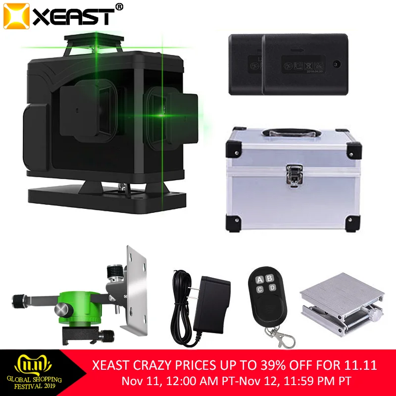 XEAST 16 line 4D laser level 360 Vertical And Horizontal Laser Level Self-leveling Cross Line 4D Green Laser Level with outdoor