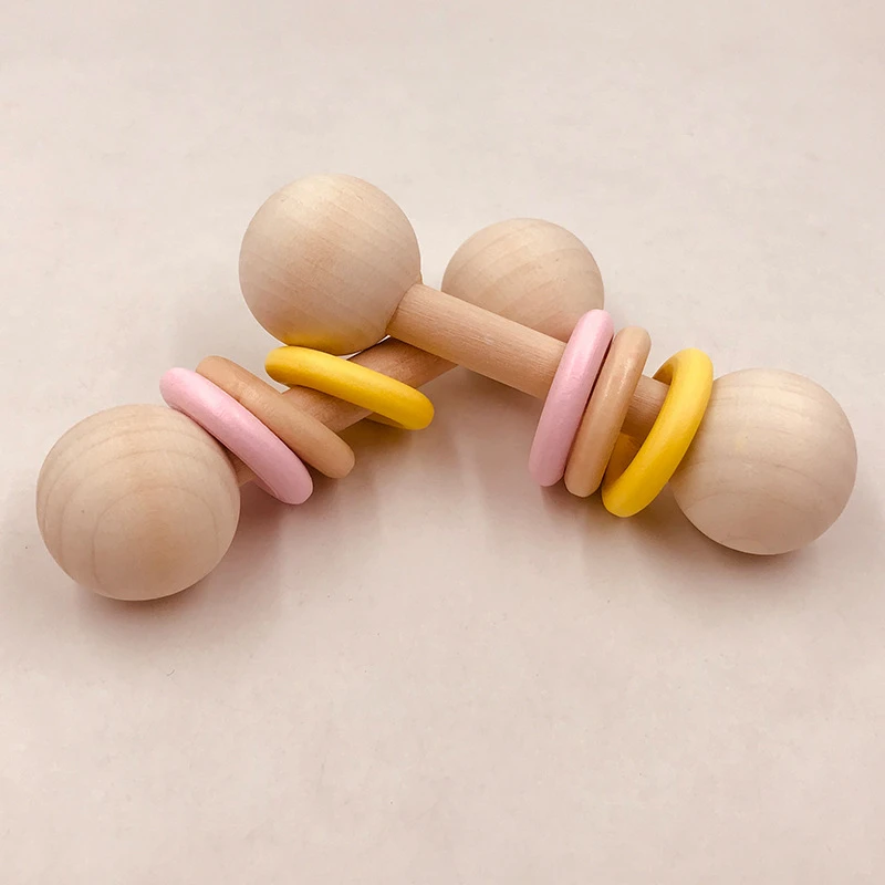 

Wooden Rattle Beech Hand Teething Wooden Ring Baby Rattles Play Gym Montessori Stroller Toy For Kid Products