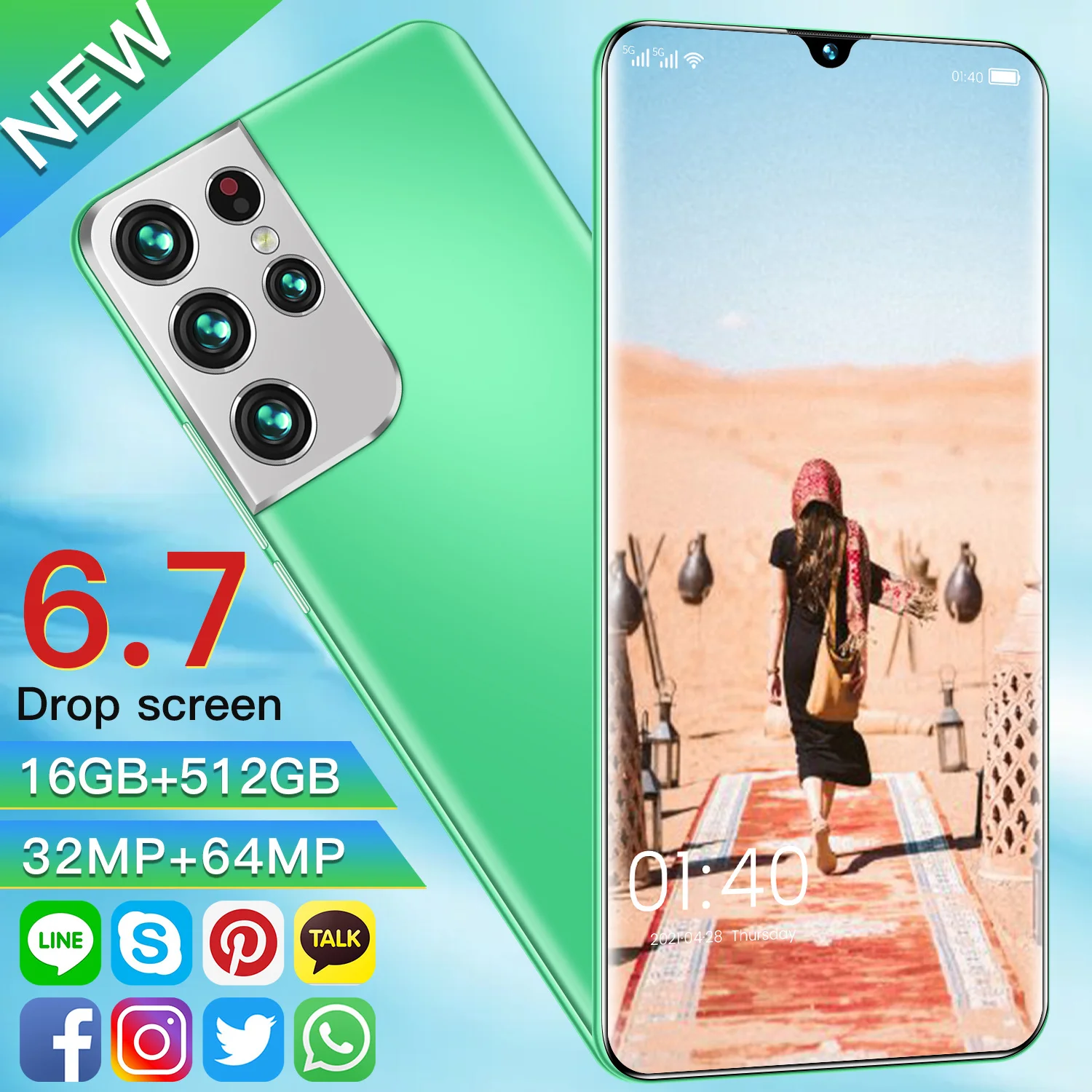 

2021 New Global Version S21 Pro+ Smartphones 6.6Inch 16+512GB 6000mAh Dual SIM Dual Standby Support Face ID 4G Android CellPhone