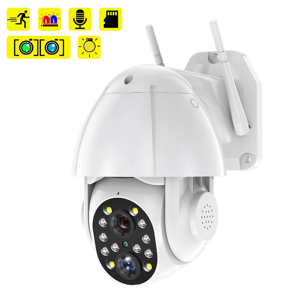 Камера видеонаблюдения HD с двойным объективом 3 6 мм + 12 PTZ Wi Fi для улицы