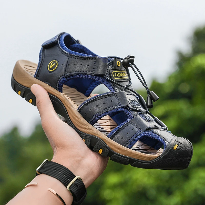 

Rome Sandal Genuine Leather Men Shoes Summer 2021 New Large Size Outdoor Walking 's Sandals Slippers Plus 48