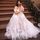 Женское свадебное платье с открытыми плечами, элегантное кружевное ТРАПЕЦИЕВИДНОЕ свадебное платье с аппликацией, модель es 2021