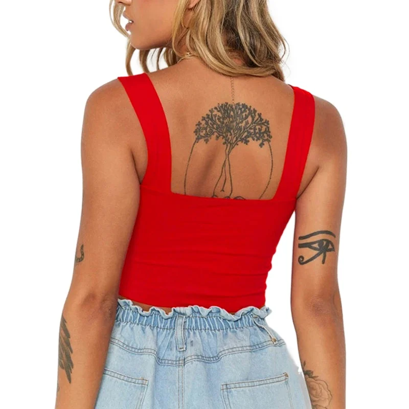 

CUHAKCI Sleeveless Tank Tops Tees Women Solid Casual Fashion Ladies High Street Solid Croptop Summer Black Fitness Tees