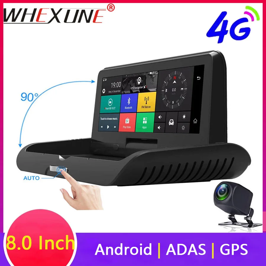 Автомобильный видеорегистратор WHEXUNE 8 дюймов, 4G, Android, Full HD, 1080 P, автомобильная камера, gps навигатор, ADAS, двойной объектив, ночное видение, Автомобильный видеорегистратор, видеорегистратор