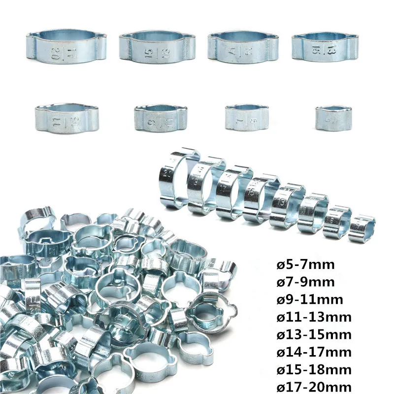 

10Pcs Hose Clamp Double Ears Clamp 5-20mm Worm Drive Fuel Water Hose Pipe Clamps Clips Hose Fuel Clamps Kit