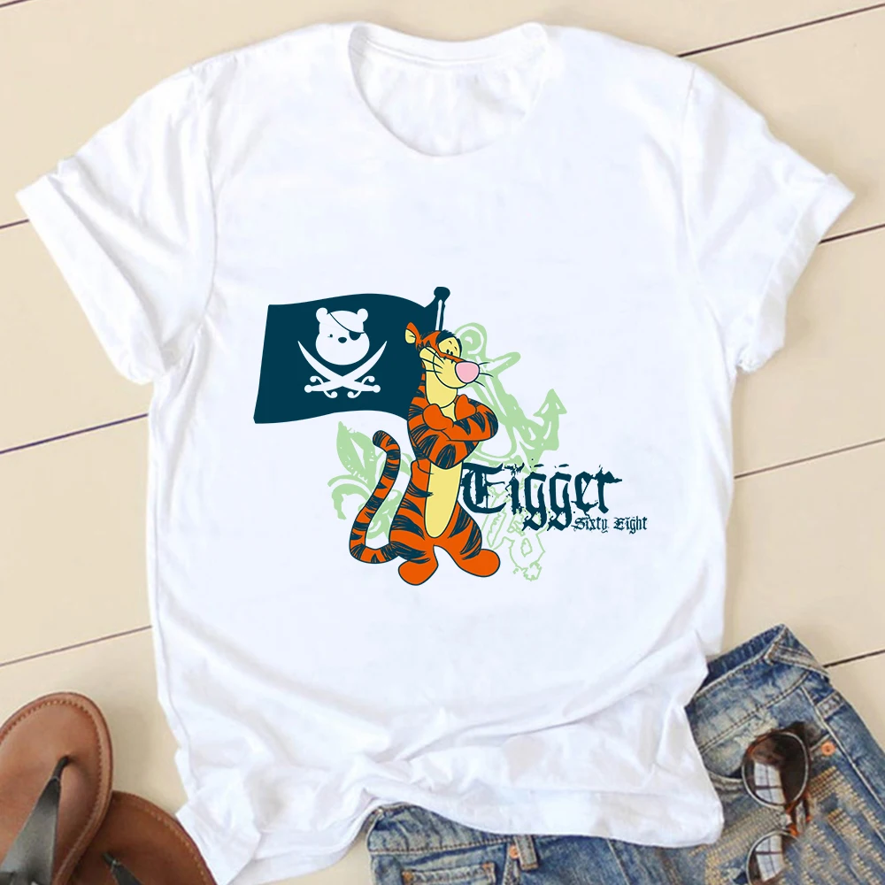 

Kawaii T-shirts Tigger Printed T-shirts Woman Disney Cartoon Winnie The Pooh Top Woman Kawaii for Girls O-neck Aesthetic Clothes