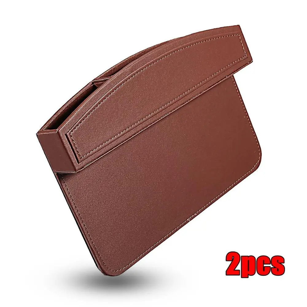 2pcs Brown 1 шт., 2 шт., коробка для хранения автомобильных сидений из искусственной кожи с щелевой зазором, карманный органайзер, держатель для телефона, автомобильный боковой зазор, универсальный карман - Название цвета: 2pcs Brown