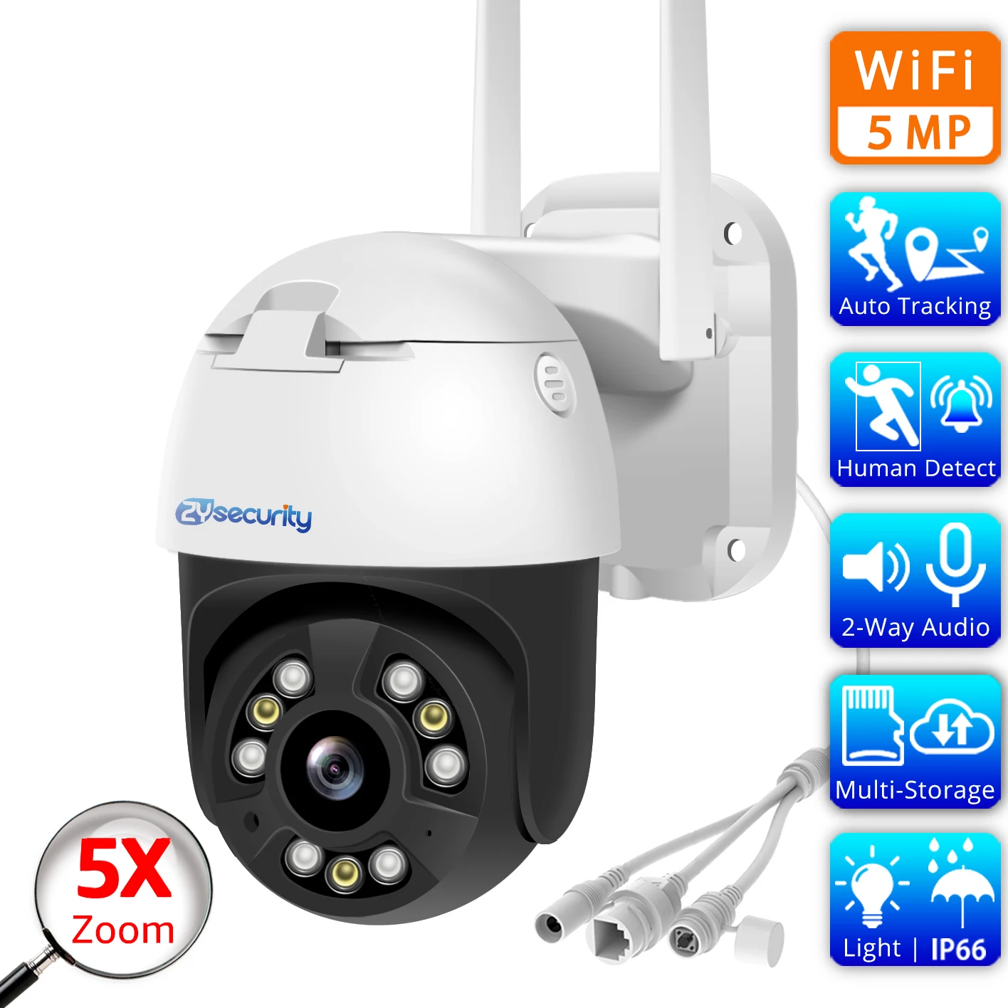 

5MP 5X Optical Zoom WiFi PTZ IP Camera Auto Tracking Dual Light Wireless Speed Dome Siren Alarm Surveillance CCTV Camera Outdoor