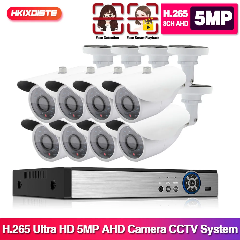 

H.265 AHD CCTV Security System Kit 8CH DVR Kit Face Detection White Bullet Camera Video Surveillance System Set XMEYE 8 Channel