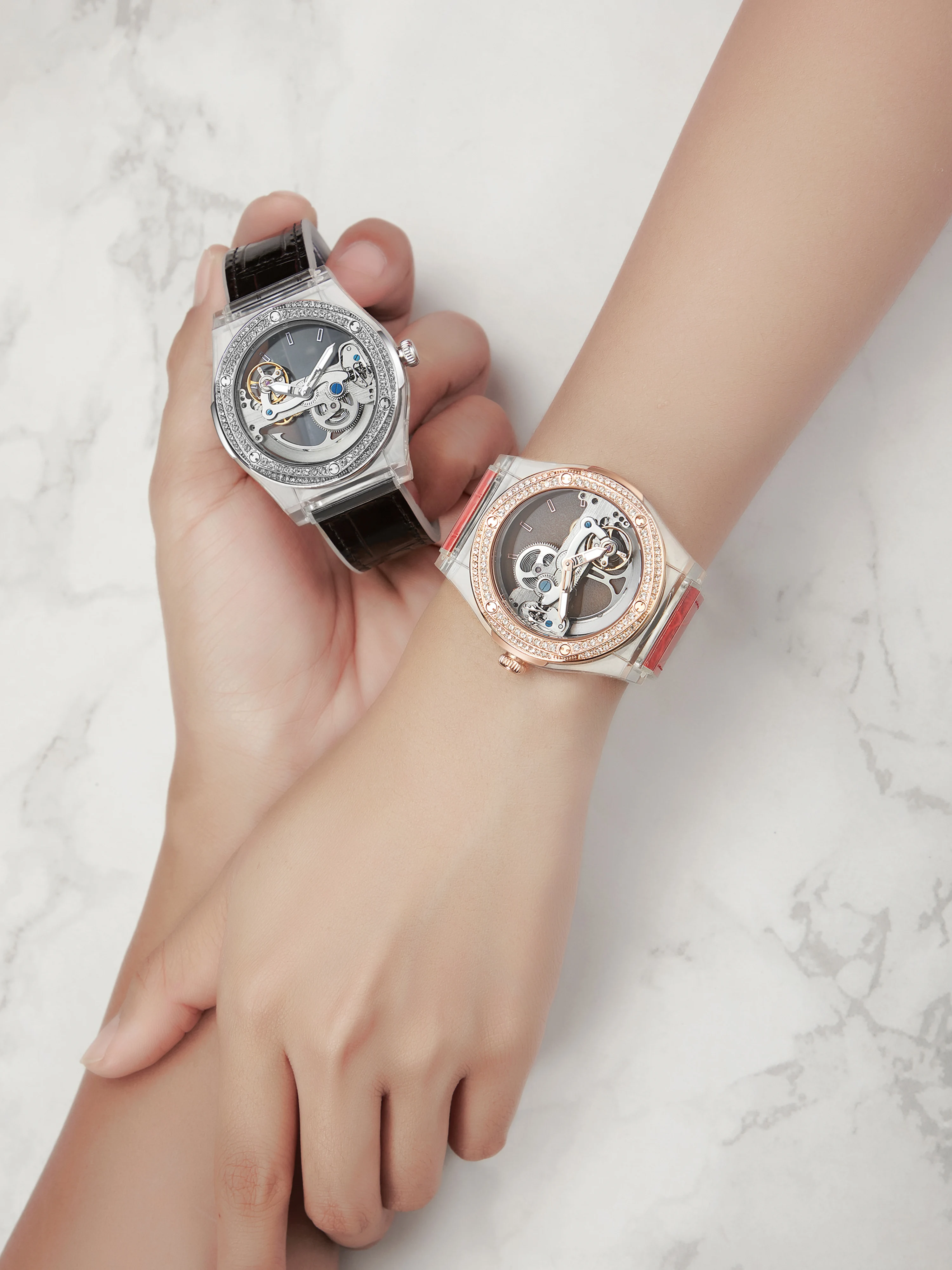 

Self-wind Automatic Mechanical Davena Men's Watch Lady Women's Watch Fashion Hours Crystal Real Leather Bracelet Boy's Gift Box