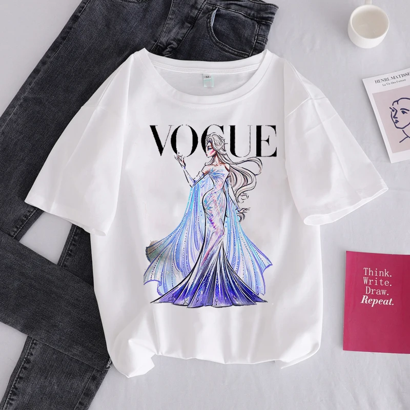 Летняя женская Футболка Harajuku kawaii с принтом Vogue топы короткими рукавами и футболки
