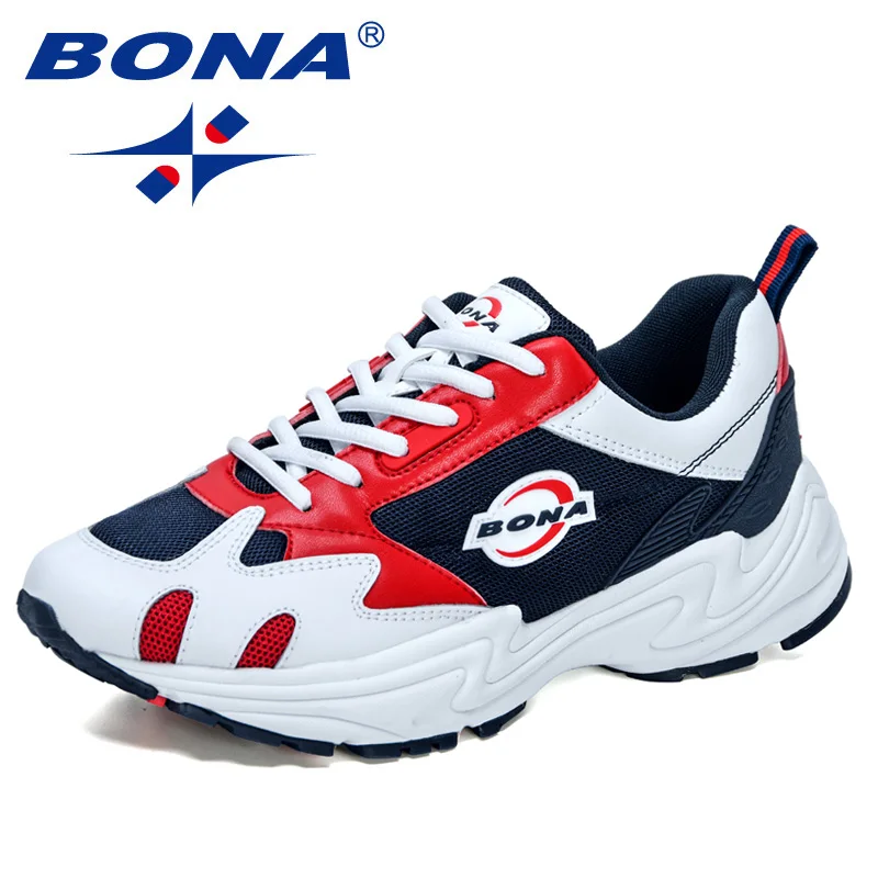 

BONA 2021 New Designers Action Leatherf Mesh Running Shoes Men Outdoor Sport Sneakers Light Casual Anti-skid Man Walking Shoes