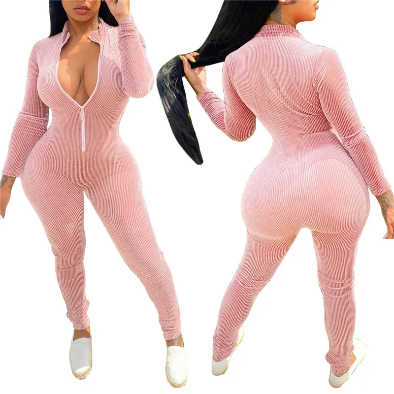 

WUHE Women Jumpsuits Solid Skinny Soft Rompers Casual One Piece Overalls Joggers Sportswear Autumn Outfits