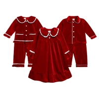 2021 kids christmas clothing set winter toddler girl red ruffle sleep suits full sleeve solid velvet soft boys pyjamas sleepwear