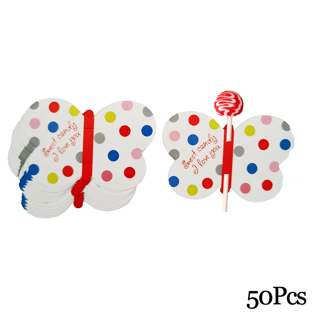 50Pcs Butterfly Держатель для леденцов, бумажные карты для конфет, леденец, украшение, карта с мультяшным принтом, на Хэллоуин, Рождество, день рождения, конфета, аксессуары - Цвет: 50Pcs Butterfly