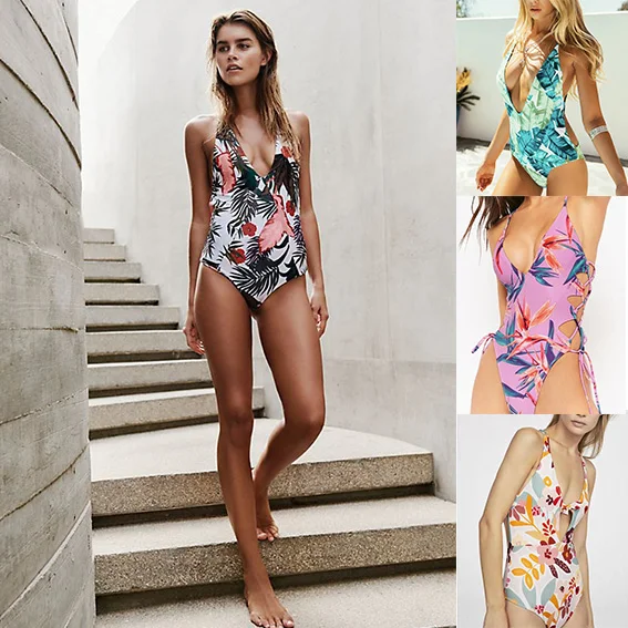 Новинка 2019 сексуальный сдельный Купальник для женщин пуш ап купальник цветочный