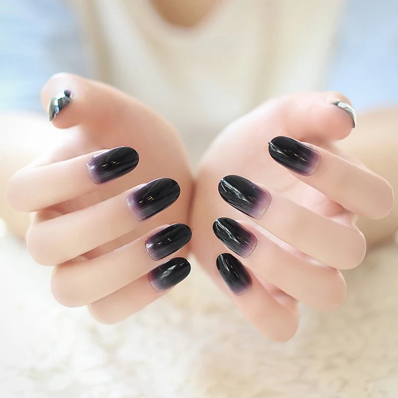 Оптовая продажа 24 высококачественных очаровательных поддельных ногтей черный