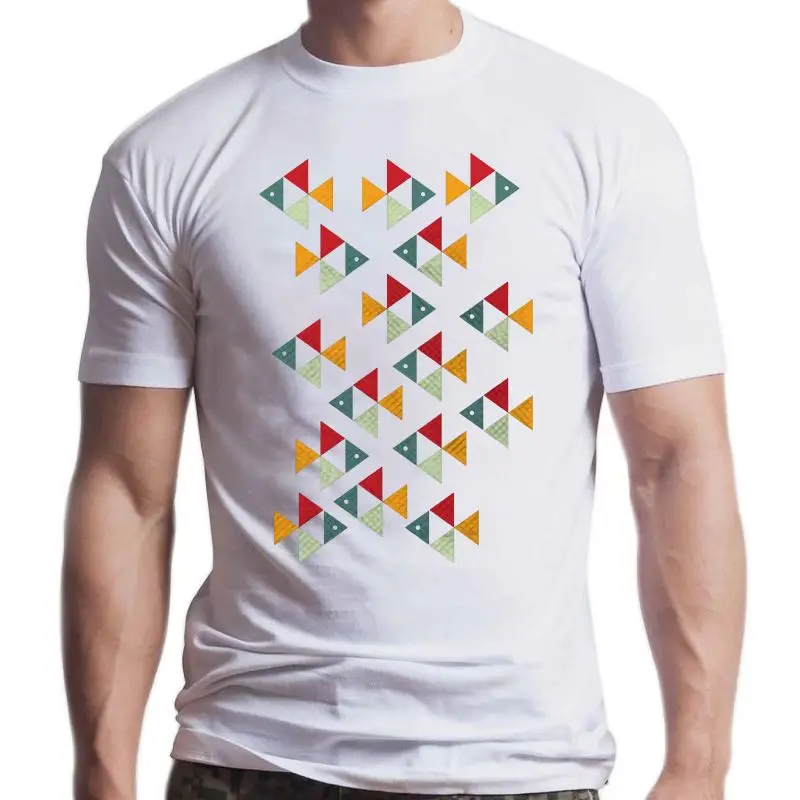 

New Simple Style Men Tshirt Fish Geometric Triangles T Shirts 100% Cotton T-Shirt Cool Short Sleeve Tops Shirt Vintage Casual Te