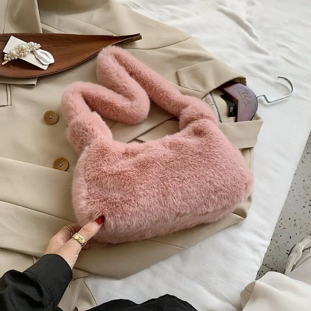 Зимняя теплая сумка из искусственного меха дизайнерская женская плюшевая на