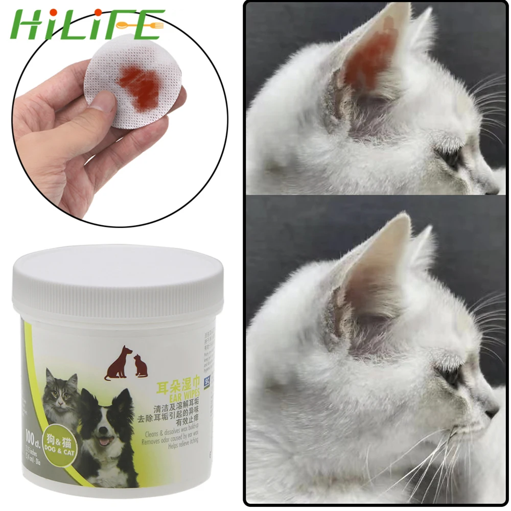 

HILIFE 100 Pcs/lot Stop Itching Gentle Cleaning Keep Hygiene Pet Ear Cleaner Wipes for Dogs