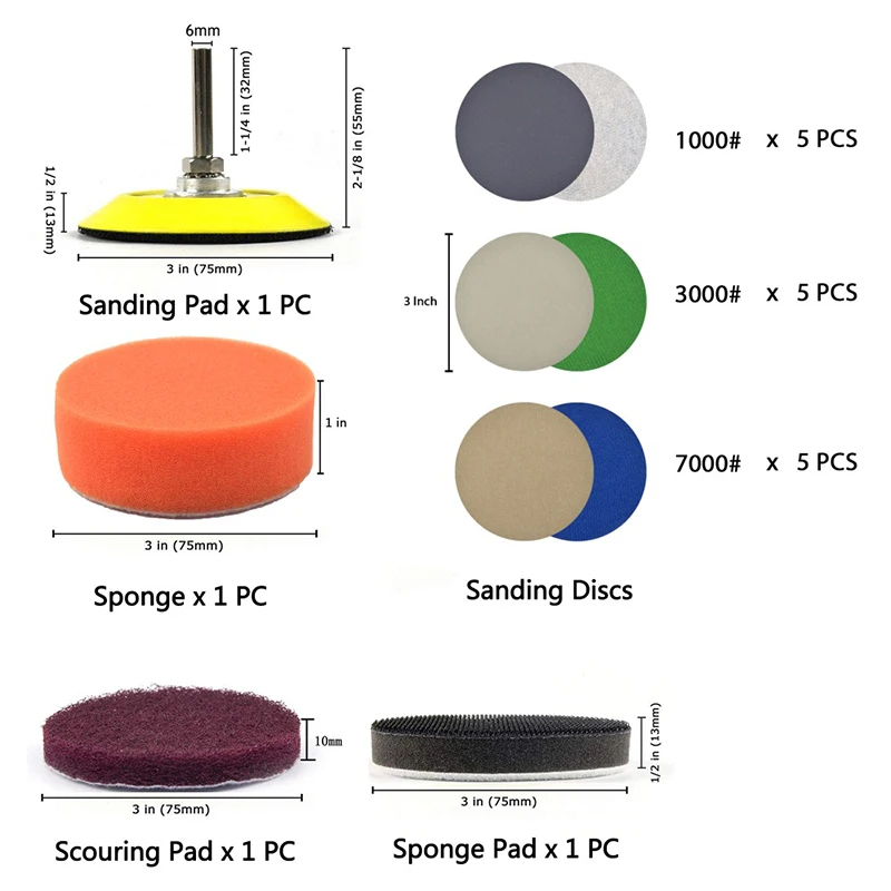

Sandpaper Wheel Kit 3 Inch Car Headlight Cushion Sponge Pad Scouring Cloth Set