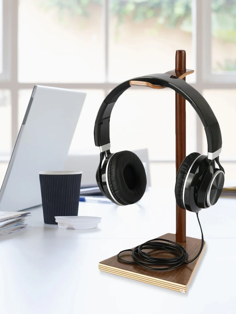 

Wooden earphone holder, creative headset hanger display stand, solid wood earphone holder hanger bracket