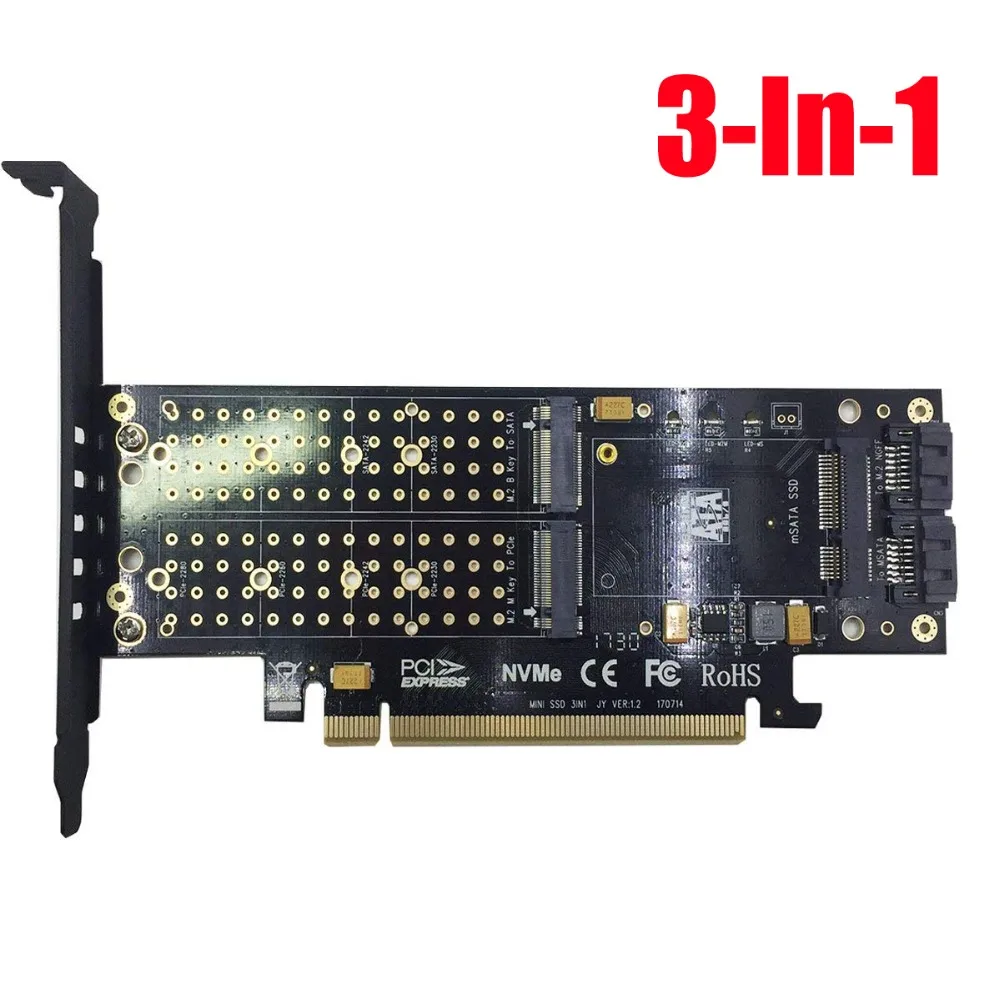 3 в 1 PCI E 0 X16 к NGFF M.2 NVMe AHCI SSD адаптер карта для ключа M B mSATA твердотельный накопитель с