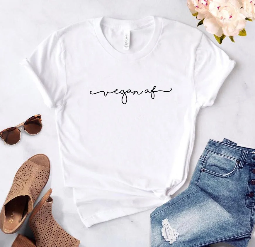 

Women T Shirt Vegan AF Letters Print Tshirt Women Short Sleeve O Neck Loose T-shirt Ladies Summer Causal Tee Shirt Clothes Tops