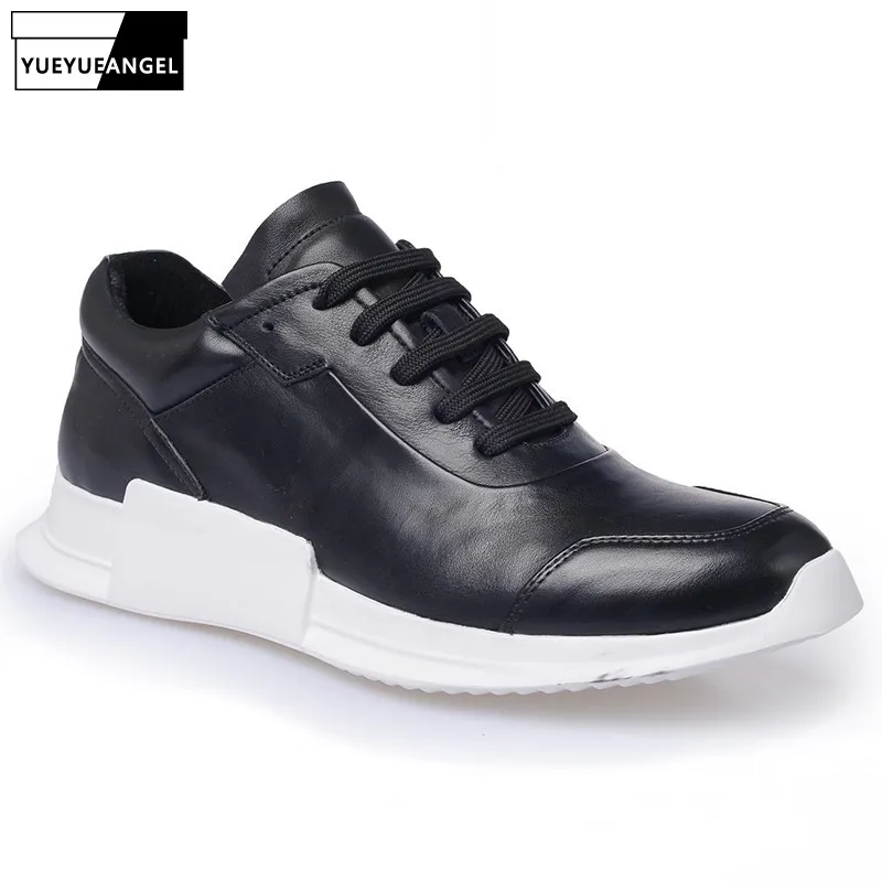 Мужские кроссовки из натуральной воловьей кожи белые на платформе со шнуровкой