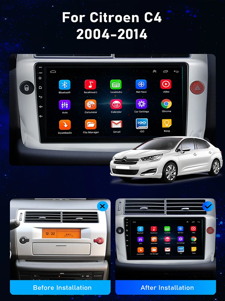 

Автомобильный мультимедийный DVD-плеер стерео аудио радио GPS Динамик Сенсорный экран для Citroen C4 2004-2014 Авторадио Carplay 4G Wifi MP5